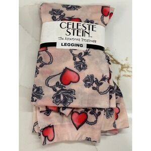 Vintage Celeste Stein Footless Leggings Women One Size Rose Heart Semi-Sheer New